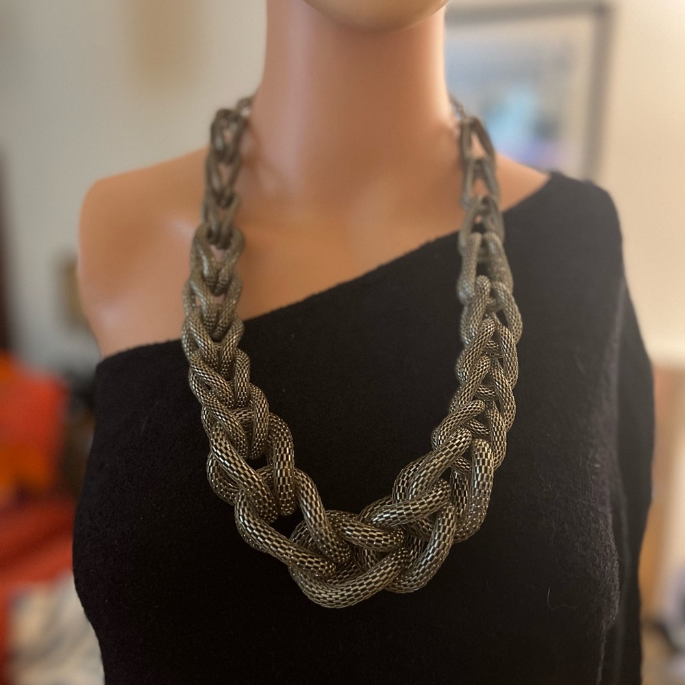 Vintage mesh braided rope statement necklace